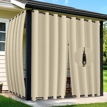 Outdoor Curtains Waterproof 2 Panels Blackout Curtains 84 inch Long with Zipper Top & Bottom Grommet Sun Blocking