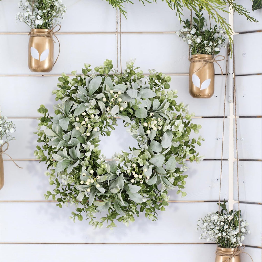 26 Inch Large Lambs Ear Wreaths for Front Door Spring Summer Lambs Leaves with White Berries, Artificial Greenery