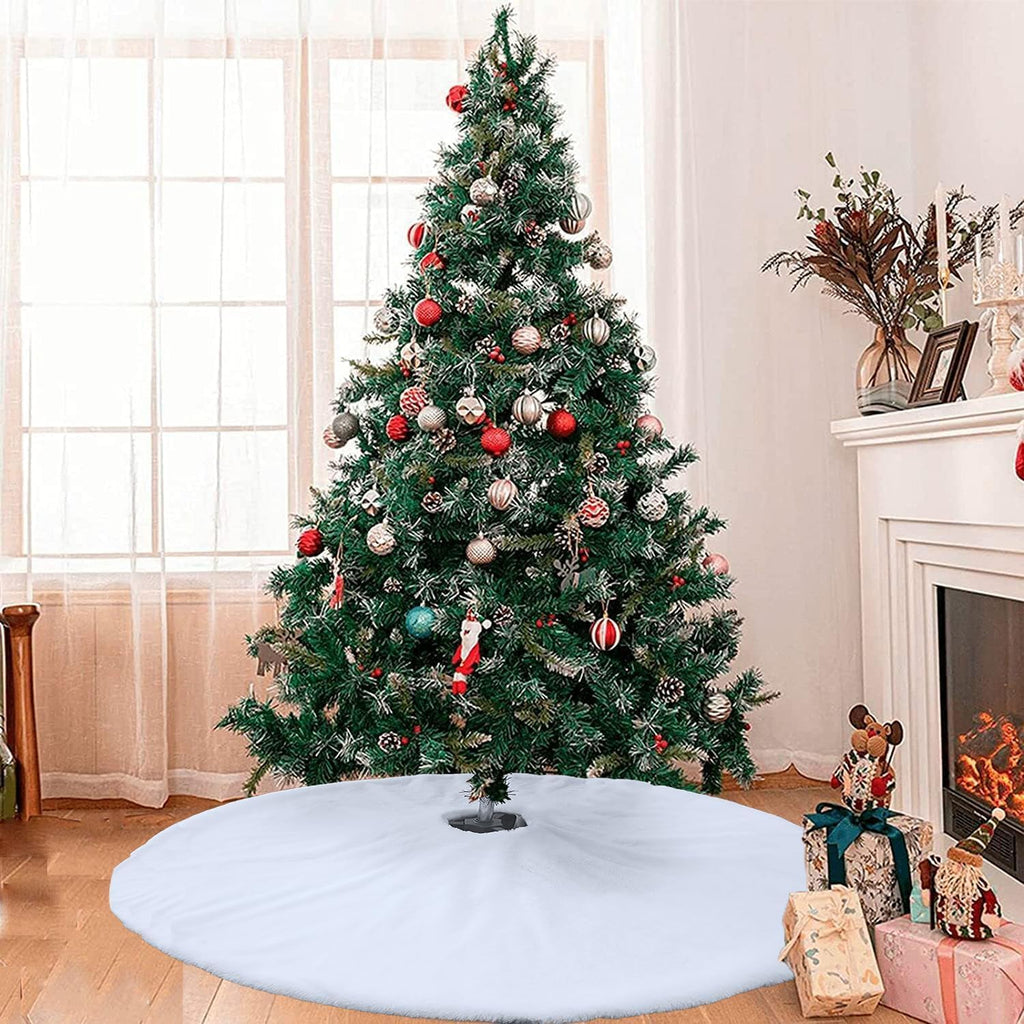 72 Inch White Christmas Tree Skirt, Faux Fur Large Christmas Tree Skirt