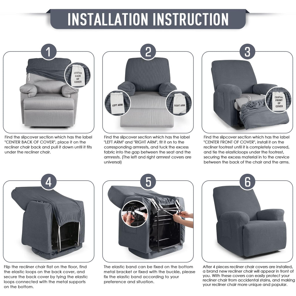 Oversized Stretch Recliner Chair Covers 4 Piece, Grey