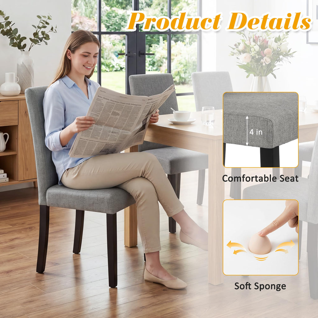 Set of 4, Modern Stylish Fabric Upholstered Parson Chair, Dining Room Chairs with Solid Wood Legs Living Room, Grey