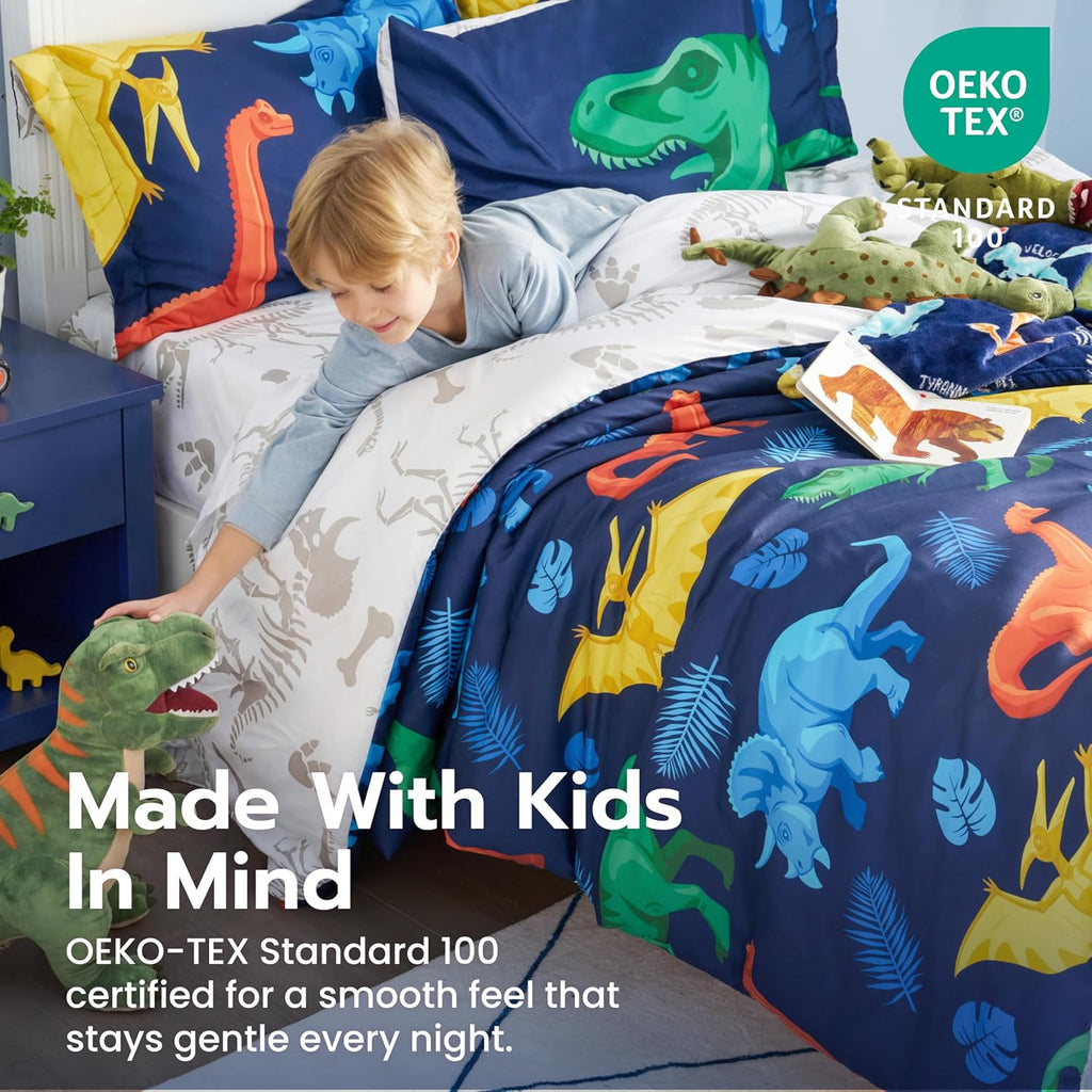 Joiedomi Kid Twin Comforter Set 5 Piece Dinosaur Bedding Set for Boys Girls Super Soft Microfiber Bed in a Bag with
