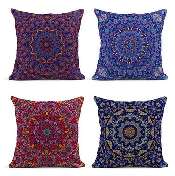 Linen Throw Pillow Covers Set of 4, 18 x 18 Inch, Mandala Boho