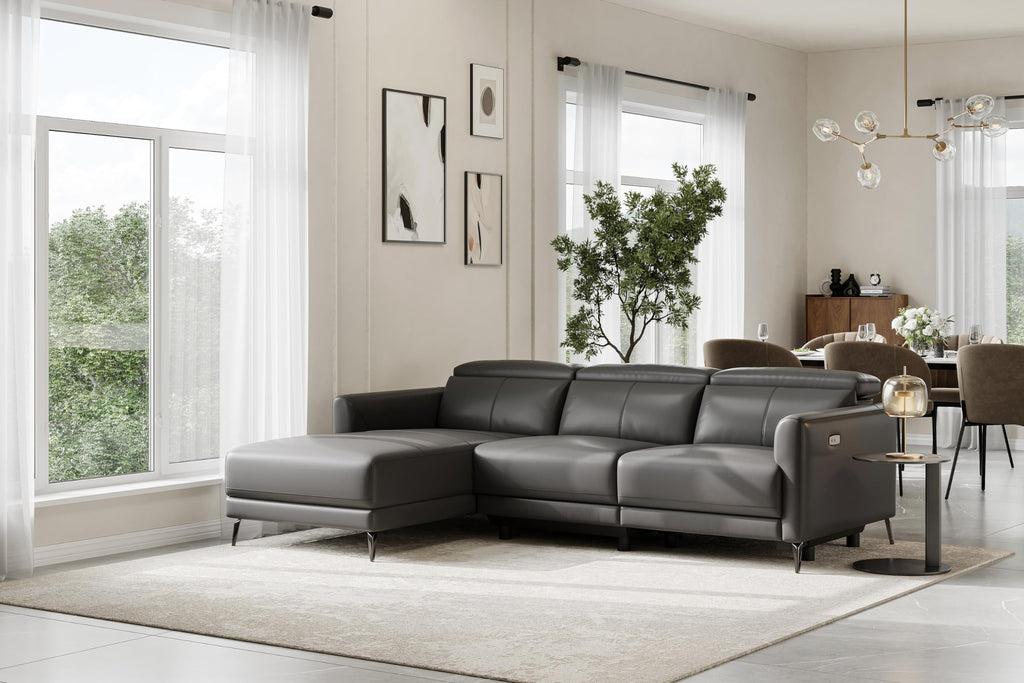 Andria 99.5" Reclining Leather Sectional Sofa, Reclining Couch with Left Hand Chaise | Italian Nappa 11000 Top Grain