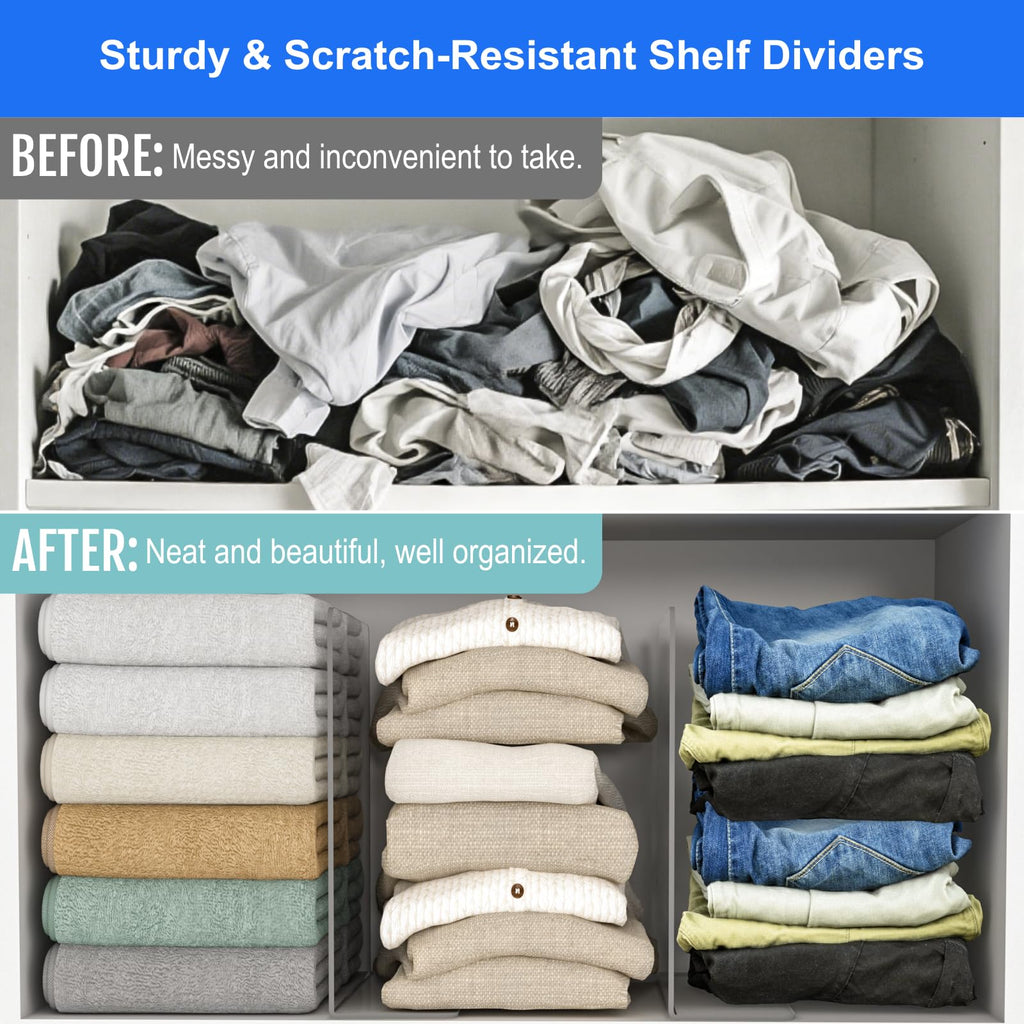Shelf Dividers Closet Organizer - 12" Tall X 11.8" Deep Acrylic Clear Sturdy Separate for Clothes Purse - Adjustable