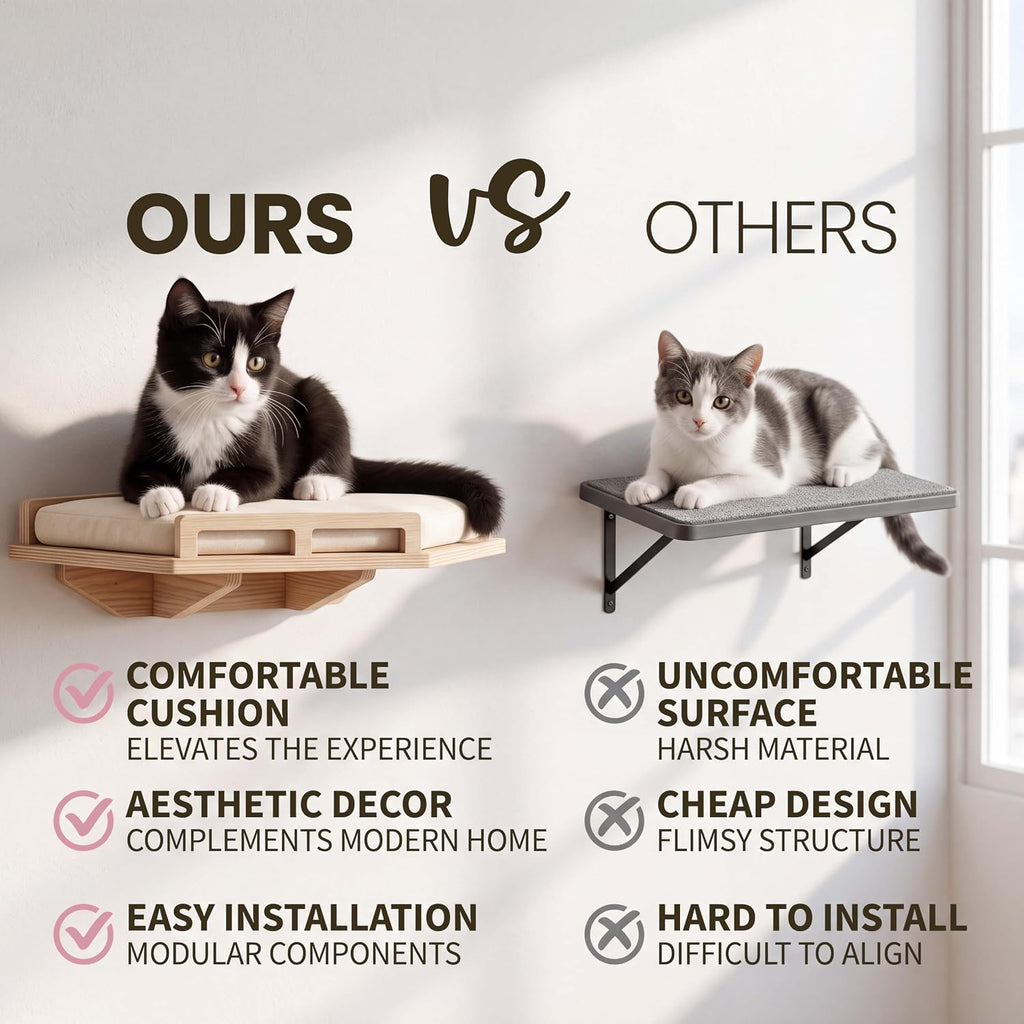 Wall Mounted Cat Shelves Bed Set Wooden Climbing Perch for Indoor Cats