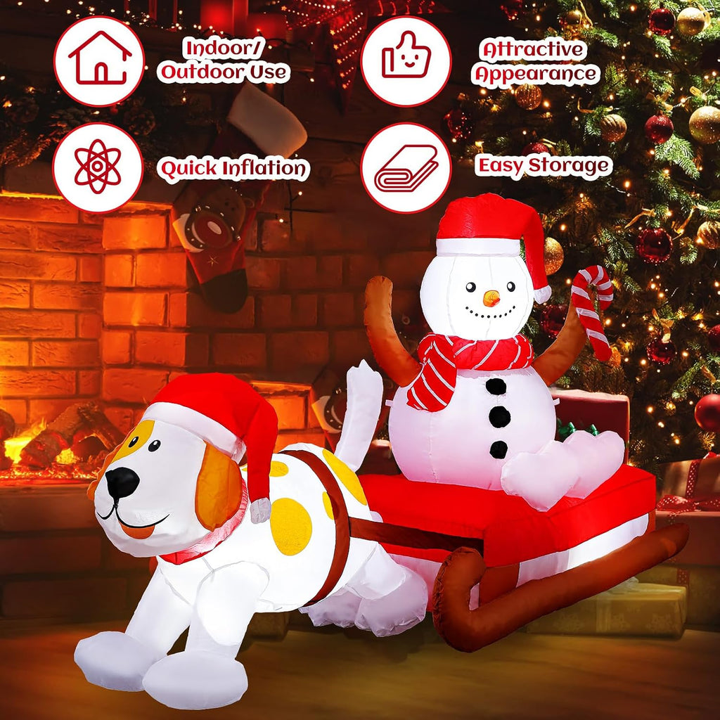 8 Ft Christmas Inflatables Decoration Snowman on Sleigh with Dog, Giant Inflatable Outdoor Christmas Decorations
