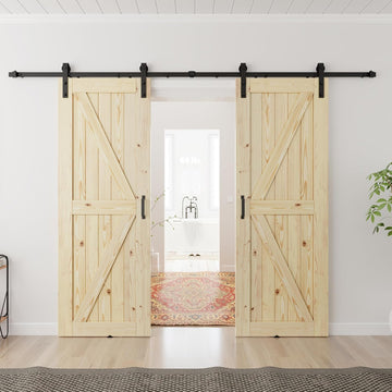 30x80 inch Double Barn Door with 10ft Sliding Barn Door Hardware Kit Included, Unfinished Solid Spru
