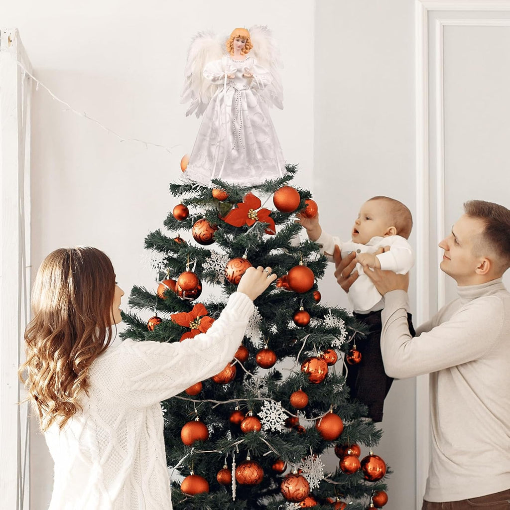 Tree Topper with Lights | 12.5 inch White Angel Tree Topper