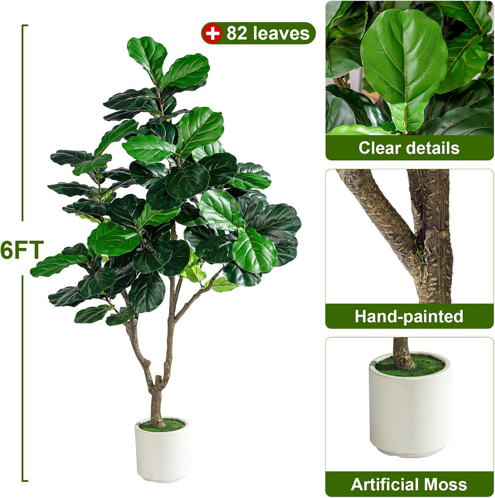 Tall Artificial Trees Large Faux Fiddle Leaf fig Tree with Pot Indoor Outdoor Realistic Floor Fake plantas Living