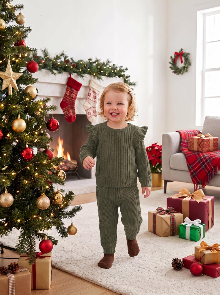 Toddler Clothes for Girls Fall Ribbed Knit Top and Pants Sets