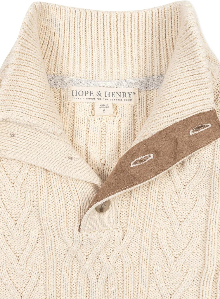 Boys' Mock Neck Cable Sweater with Button Placket