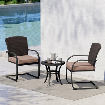 3 Pieces Bistro Set, Outdoor Wicker Table Set, Rocking Wicker Chairs with Removable Cushions and Small Coffee Table