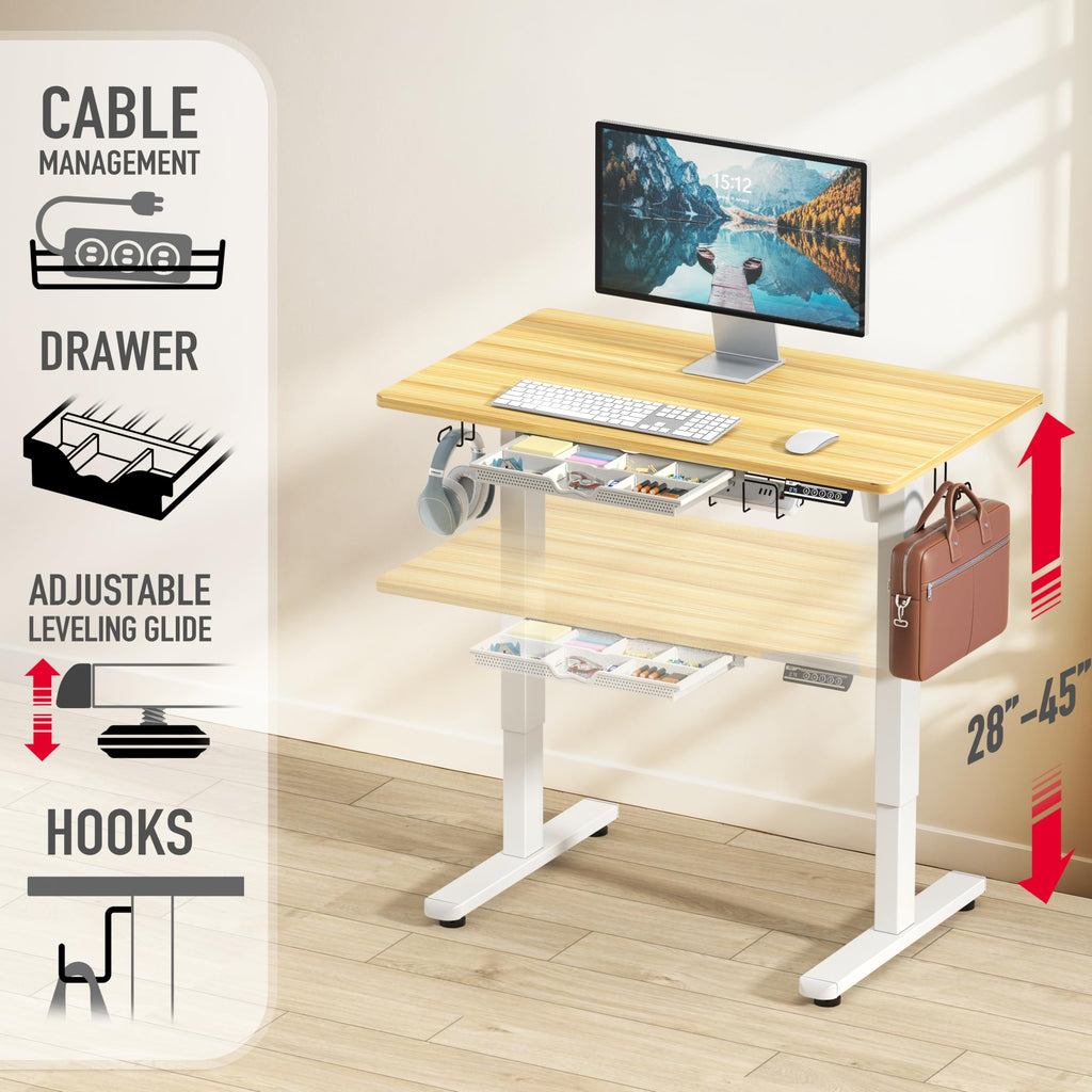 40-Inch Electric Height Adjustable Standing Desk w/Drawer, Oak