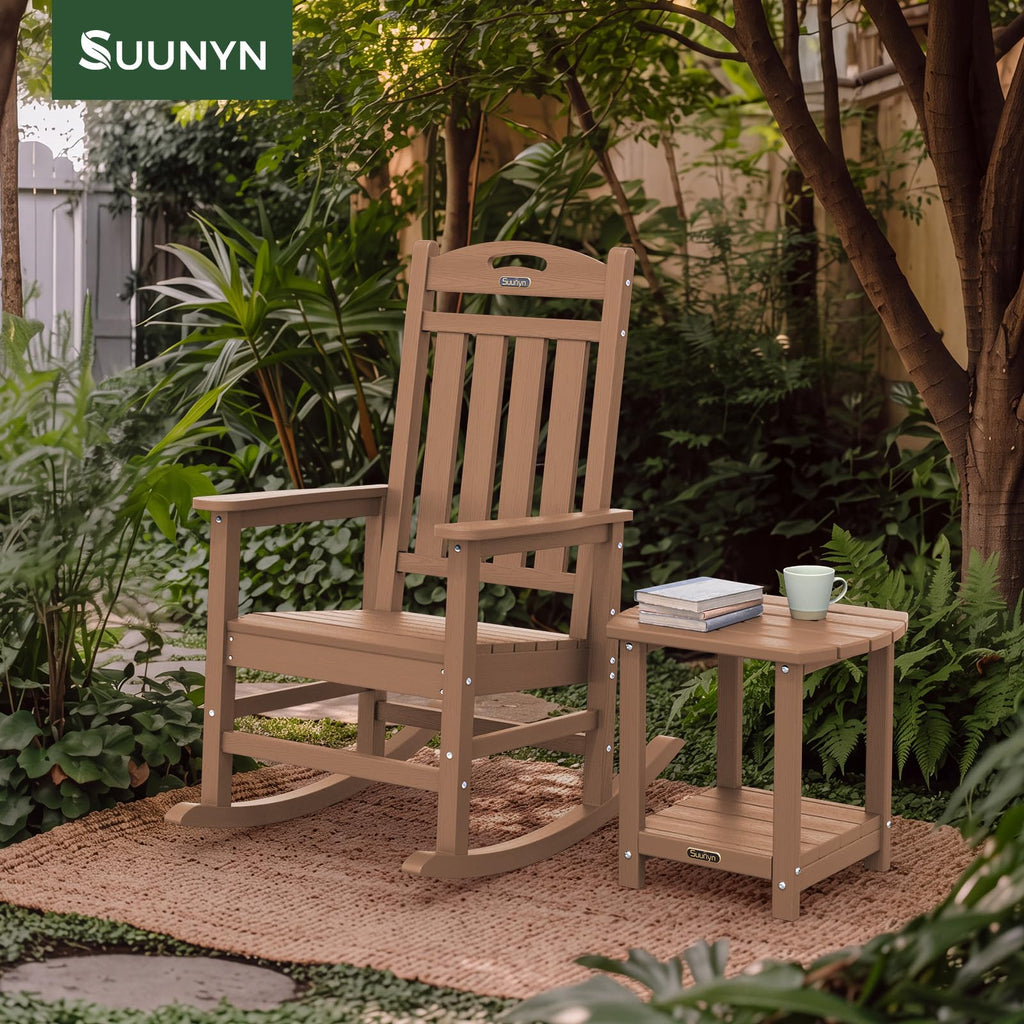 Outdoor Rocking Chair, HDPE Patio Rocking Chair, All Weather, Teak