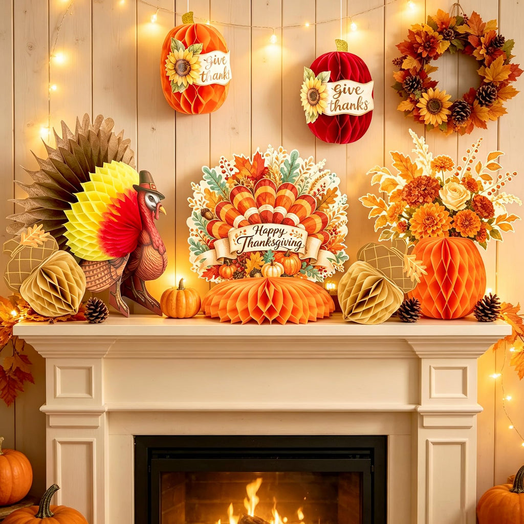 Fall Thanksgiving Decorations, Thanksgiving Table Centerpieces, Honeycomb Turkey Centerpieces Fall Pumpkin Hanging