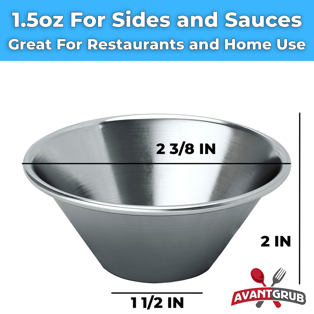 Pro Grade Stainless Steel 1.5oz Sauce Cups 12 Pk. Reusable, Stackable Metal Portion Containers for Sampling, Salad