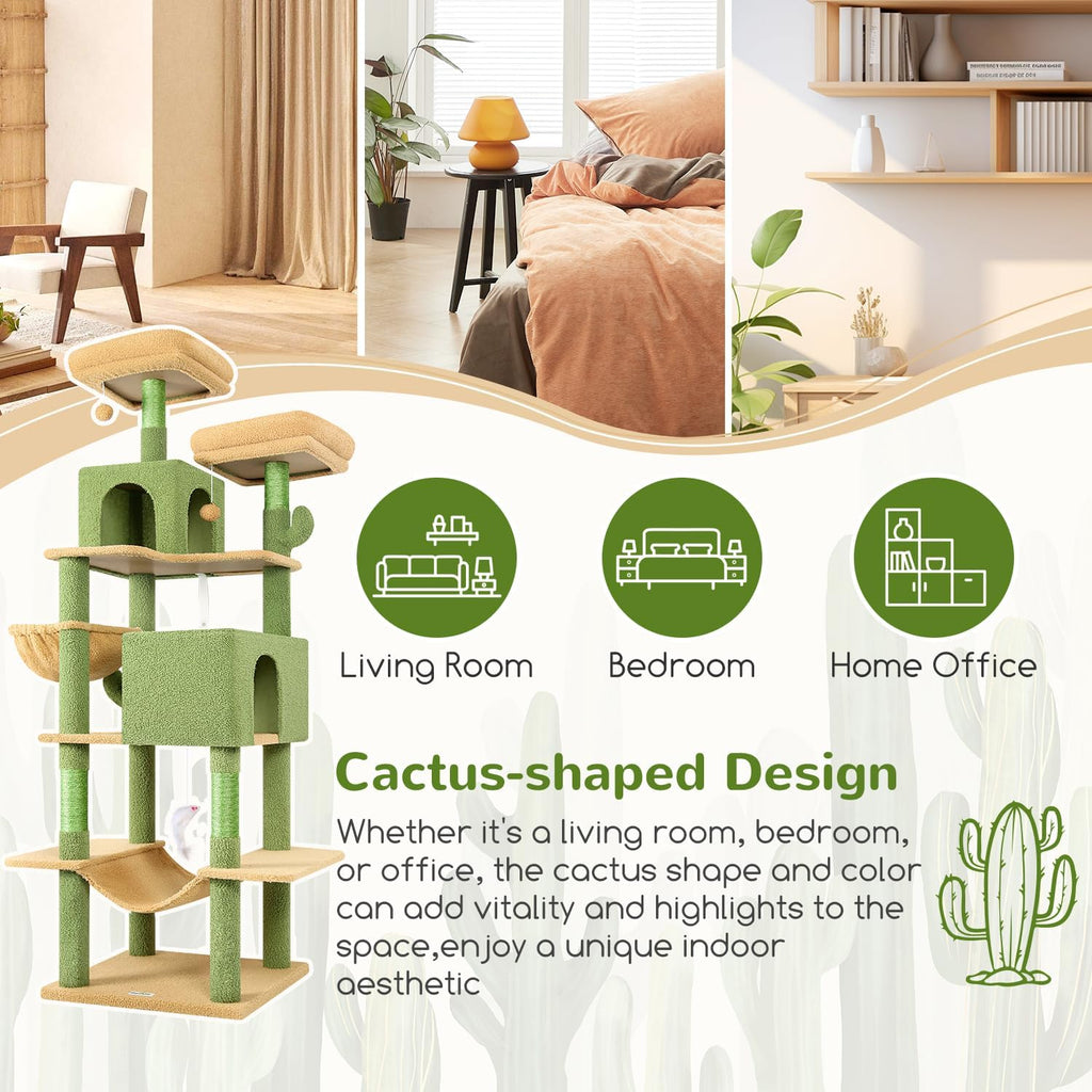 Extra Tall Cat Tree Tower for Indoor Cats, 76in, Cactus
