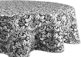 Damask Cotton Tablecloth, 70" Round, Black