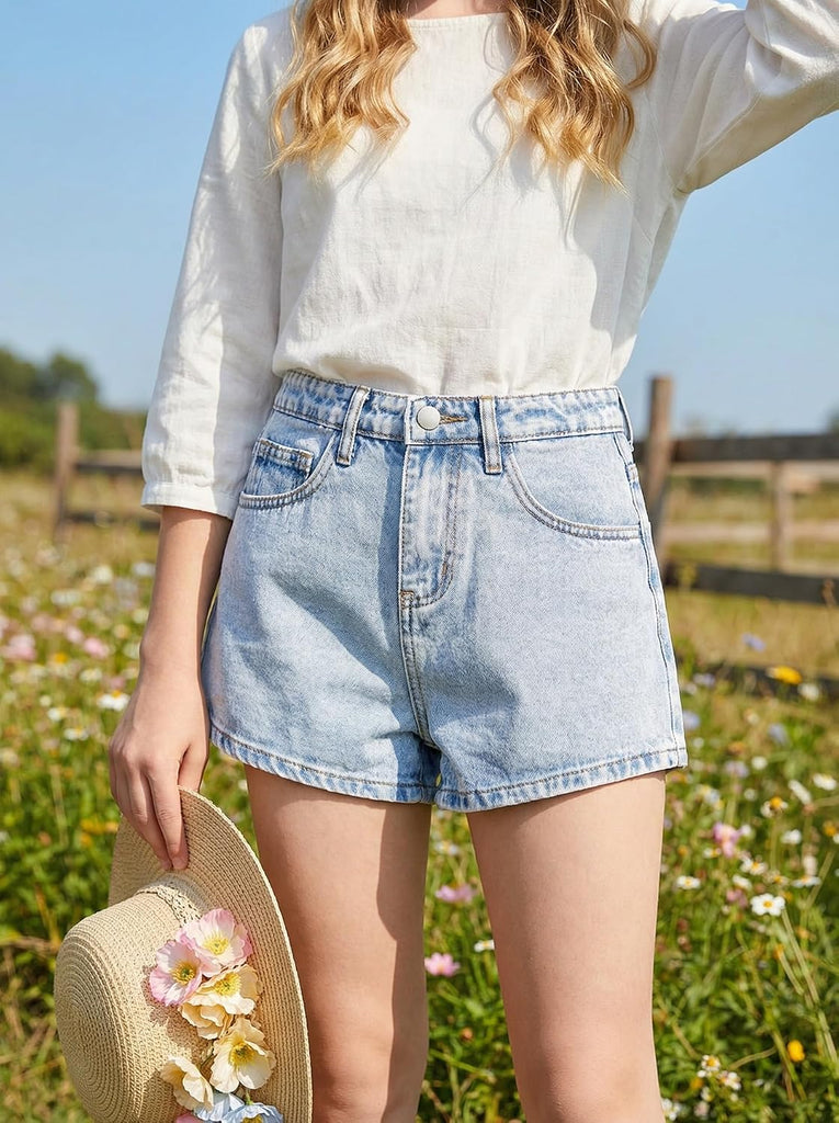Girls Jean Shorts Baggy Cute Y2K High Waist Straight Leg Denim Shorts for Teen Girls