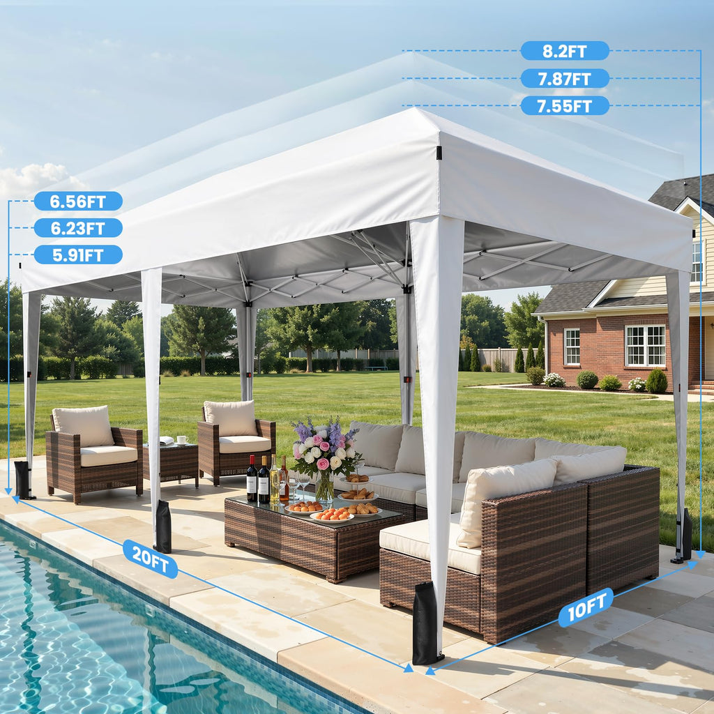 10x20 FT Pop Up Canopy Tent with 6 Sidewalls, White