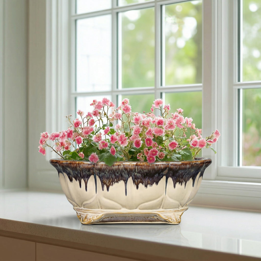 Ceramic Bonsai Tree Pots - 11 Inch Succulent Pots with Drainage Hole, Decorative Bonsai Pot for Indoor Outdoor
