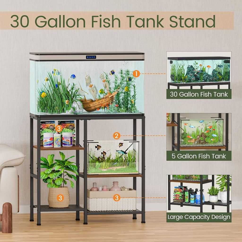 30 Gallon Aquarium Stand, Fish Tank Stand with Shelf for Storage, 3 Tier Heavy Metal Frame Fish Tank Stand, 30 Gallon
