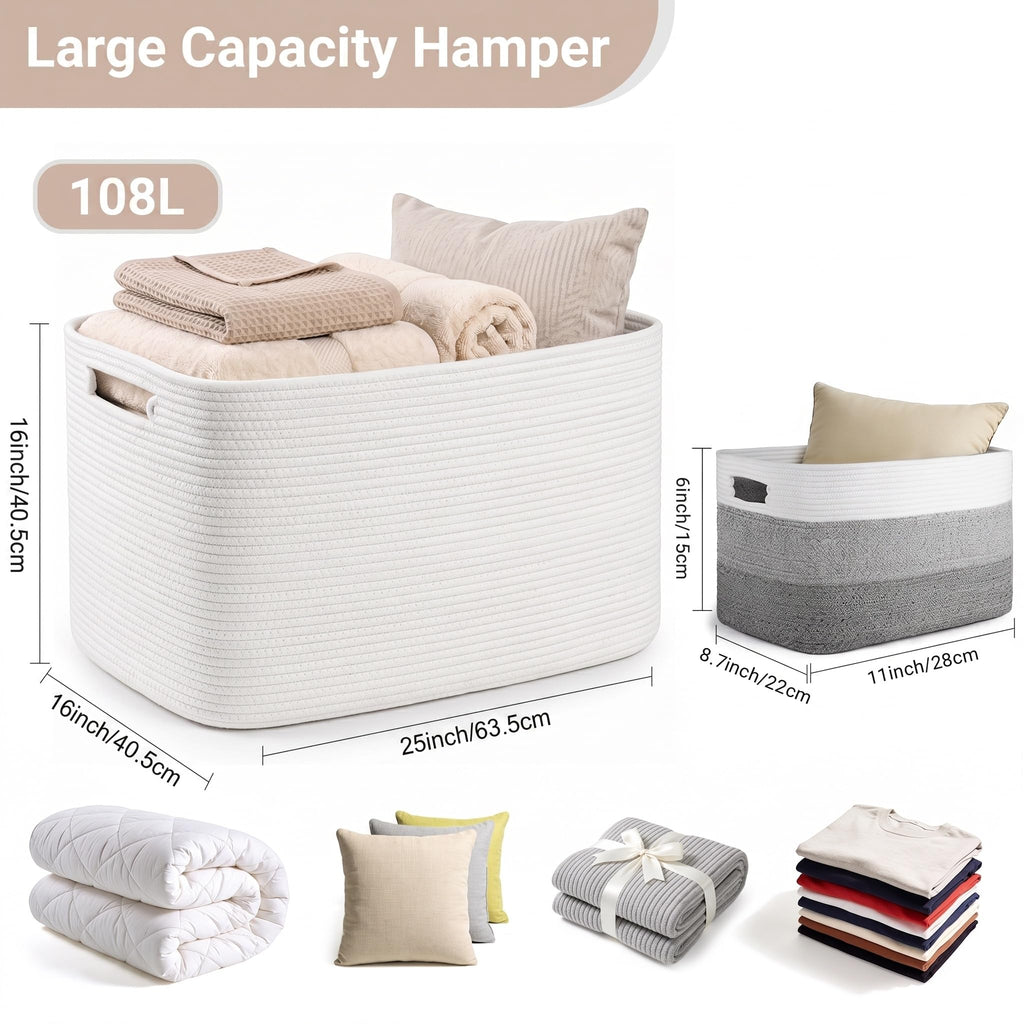 Large Laundry Baskets/Hamper, 25"x16"x16" Rectangle Woven Baskets for Toy Storage, Baby Blanket Basket ,Shelf Basket