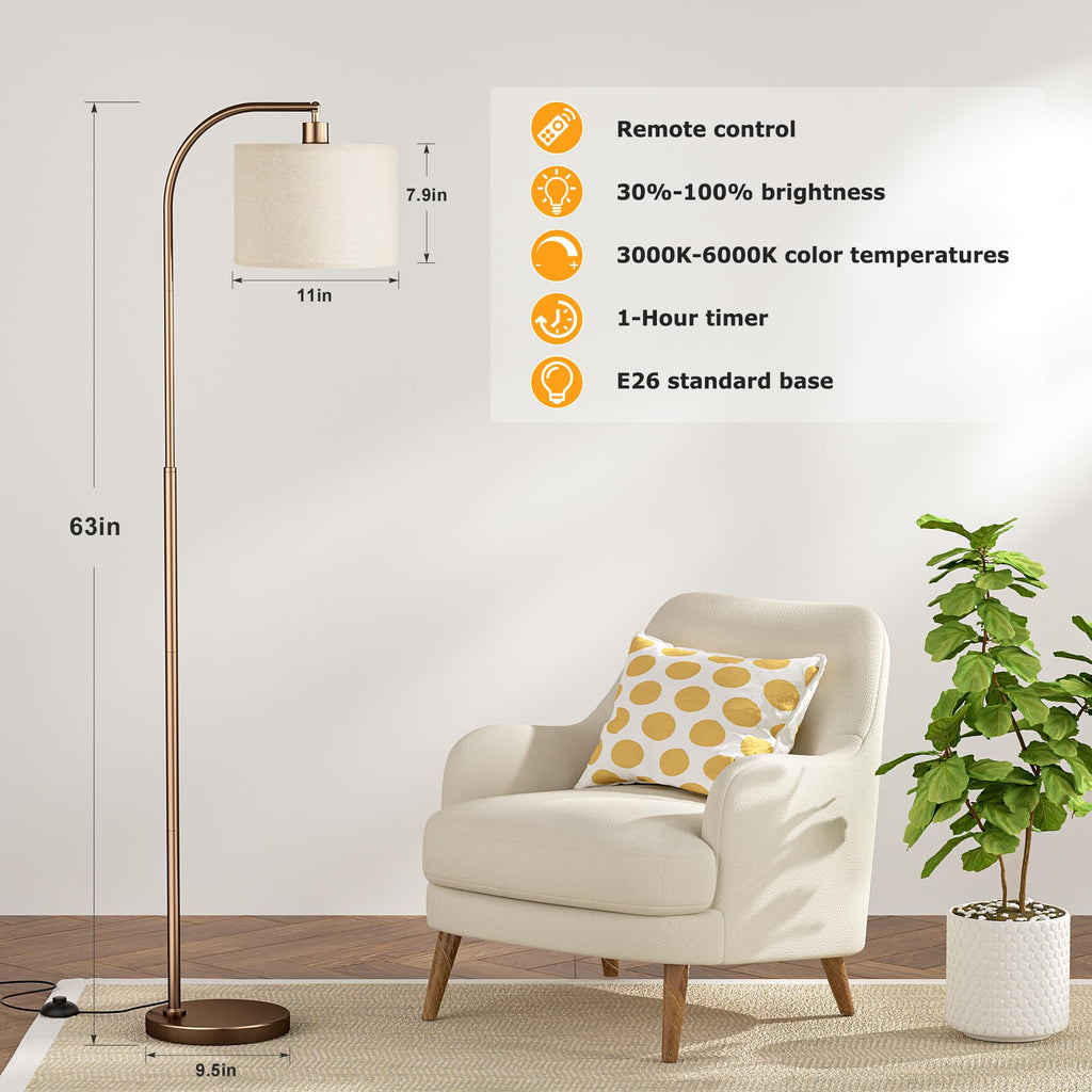 Arc Floor Lamp with Remote and Stepless Dimmable Bulb, Colors Temperature & Brightness Adjustable, Floor Lamps (Deep