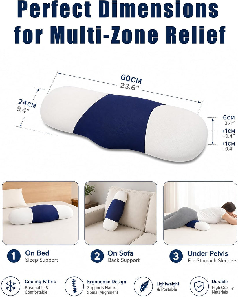 Lumbar Support Pillow for Sleeping, Lower Back Pain Relief | Memory Foam Bed Rest Waist Pillow with Cooling