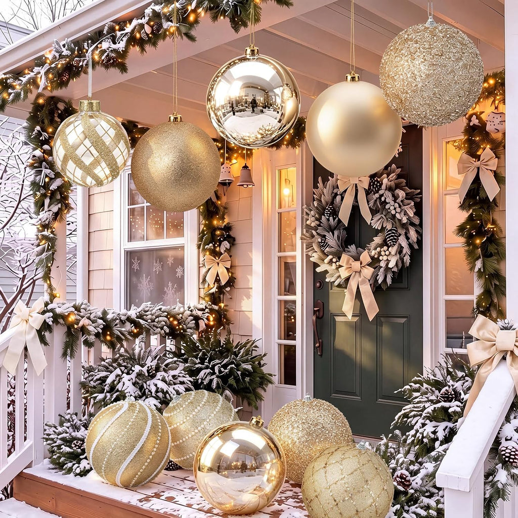 8 Pcs Champagne Large Christmas Ball Ornament 6 Inch Hanging Ornament