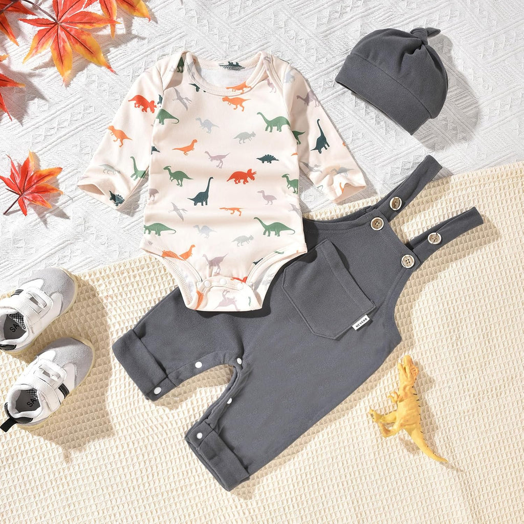 Baby Boy Outfits Long Sleeve Romper Suspenders Overall Pants Set Fall Winter Clothes With Hat