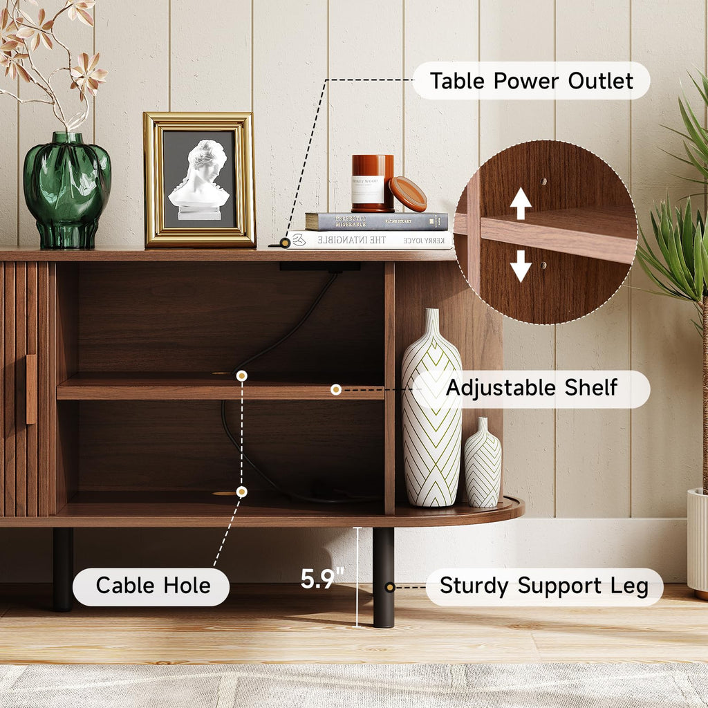 63" TV Stand with Power Outlet & Storage for TVs up to 70", Walnut