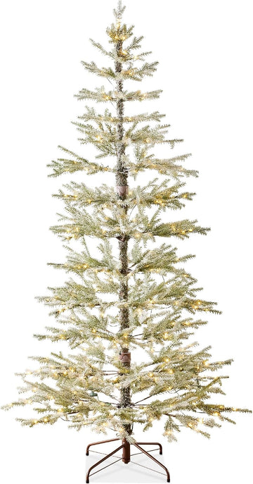 Pre-Lit Sparse Christmas Tree Artificial Flocked Pine Holiday Décor Aspen Noble Fir White & Multicolor LED