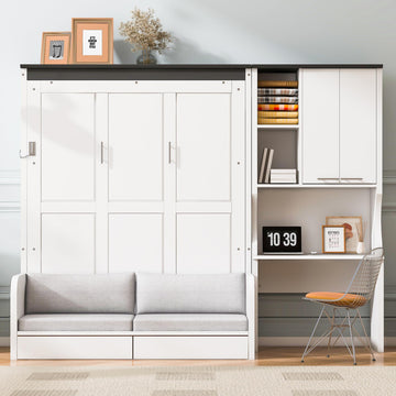 Full Murphy Bed with Sofa & Desk White