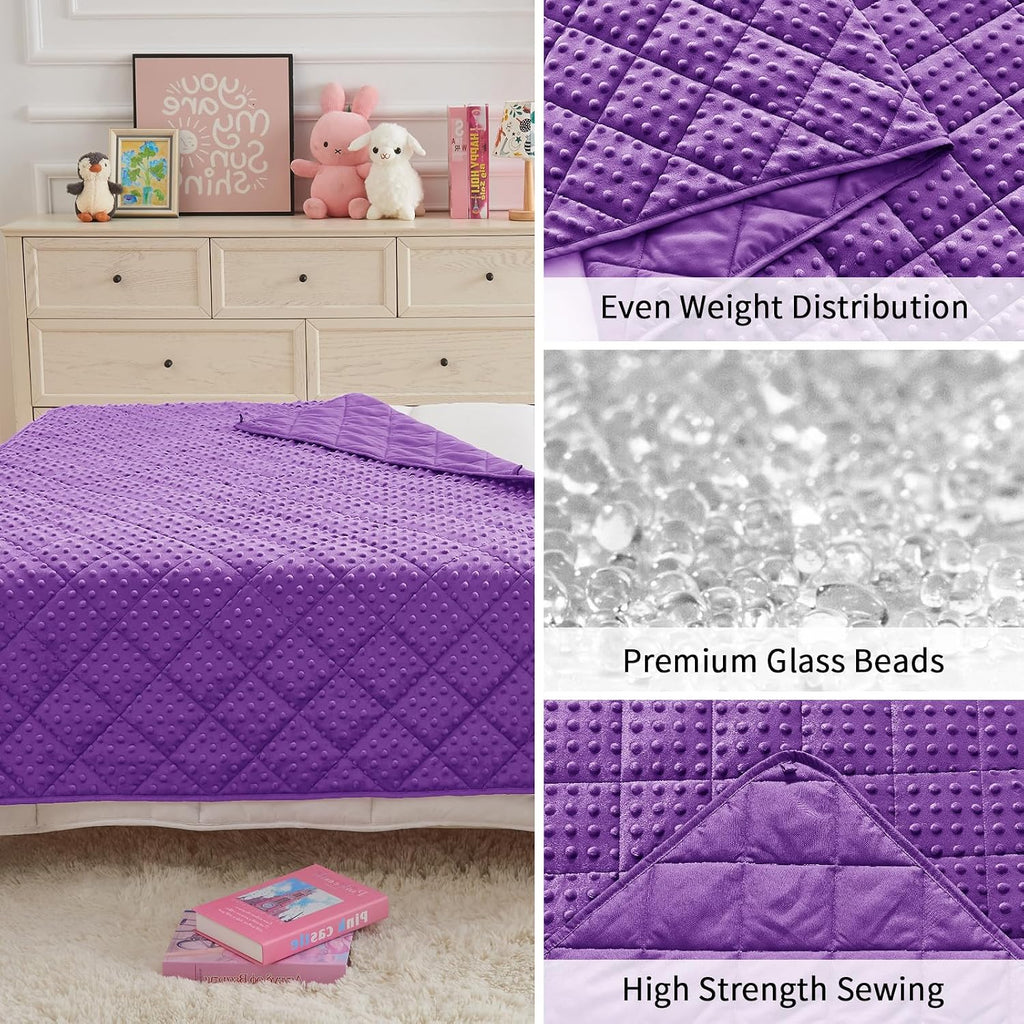 Purple Weighted Blanket 7lbs, 40"x60", Breathable Cooling Minky Heavy Throw Blanket for 60-90lbs, Soft Winter Thick