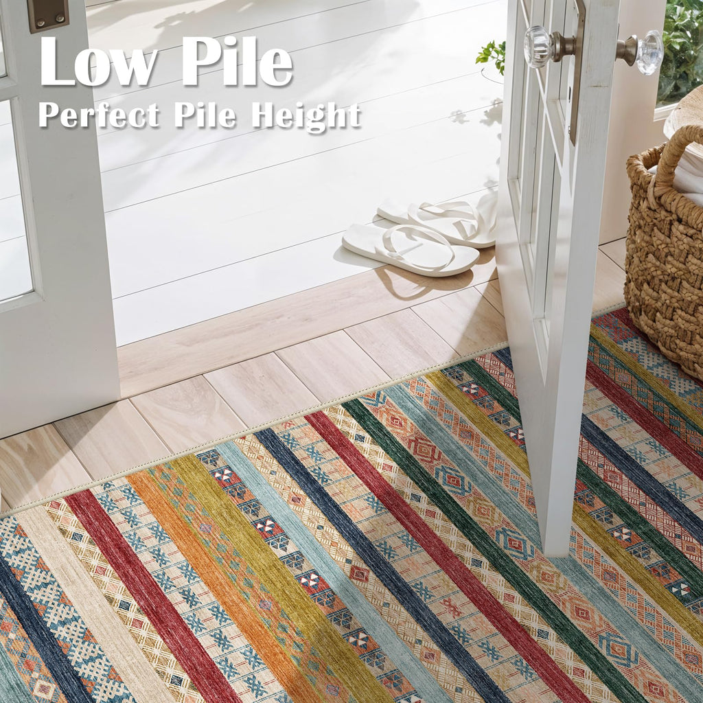 Washable Runner Rug: Non-Slip Moroccan Stripe Kitchen Rugs