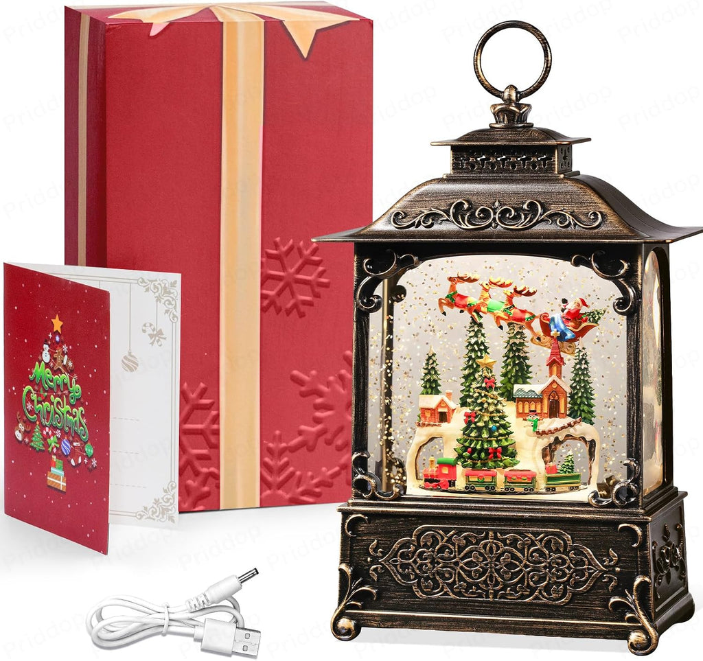 Village Snow Globe Christmas Decorations Indoor Santa Claus Reindeer Church Cabin Snow Village Scene Gifts Classic