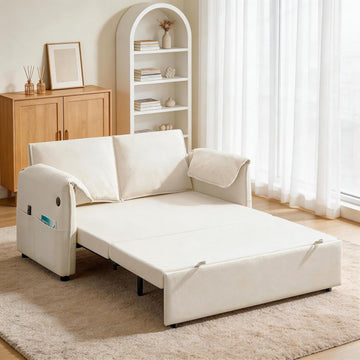 63" 3-in-1 Velvet Convertible Sleeper Sofa Bed, Modern Adjustable Backrest Loveseat Pull Out Couch with USB & Side