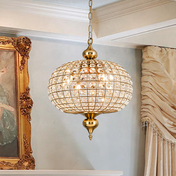 Gold Crystal Chandelier, 16.5" Modern 4-Light Round Crystal Pendant Light Antique Globe Foyer Chandelier Living Room