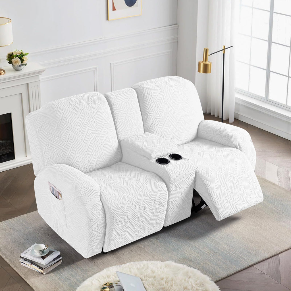 Stretch Loveseat Recliner Cover with Console, Ivory