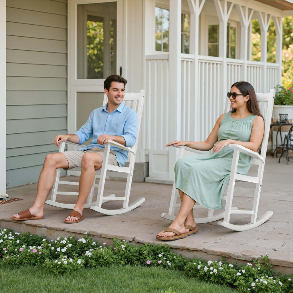Acacia Wood Porch Rocking Chairs Set of 2 (White)