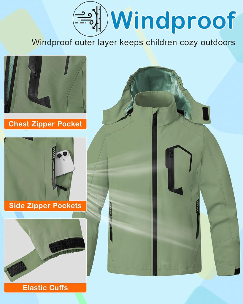 Kids Rain Jacket Boys Girls Lightweight Raincoats Kids Outdoor Windbreaker Jackets with Detachable Hood