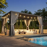 Aoxun Louvered Pergola 12' x 16' Outdoor Aluminum Pergola Adjustable Roof, with Waterproof Curtains and Nets