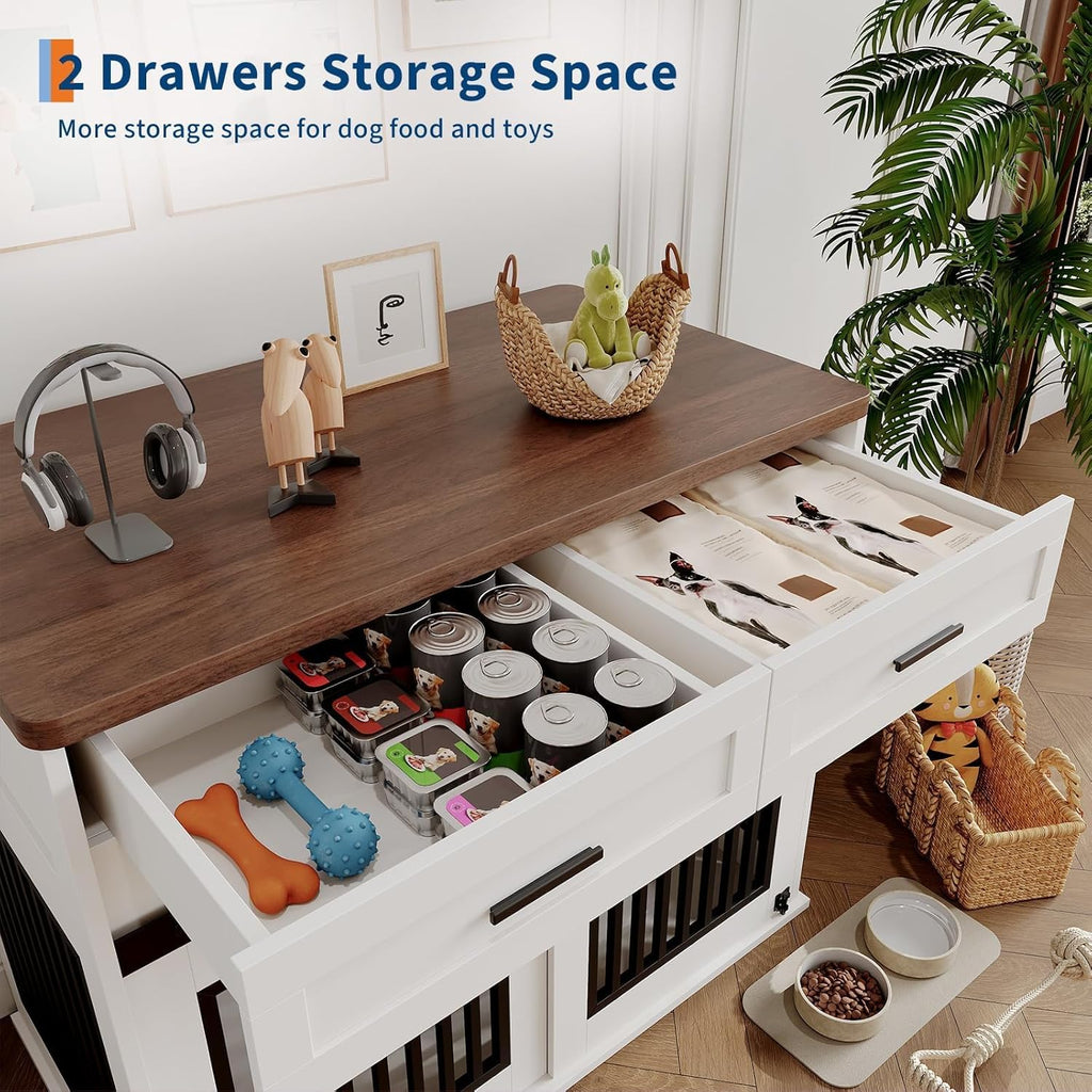 44.5" Wooden Dog Crate Furniture with Storage Drawers