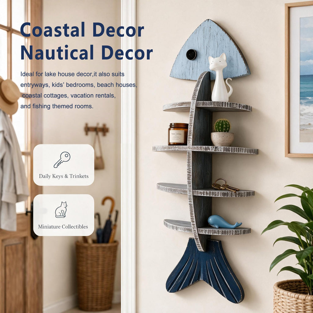 Fish Wall Shelf, Nautical Coastal Decor, Beach Wall Art