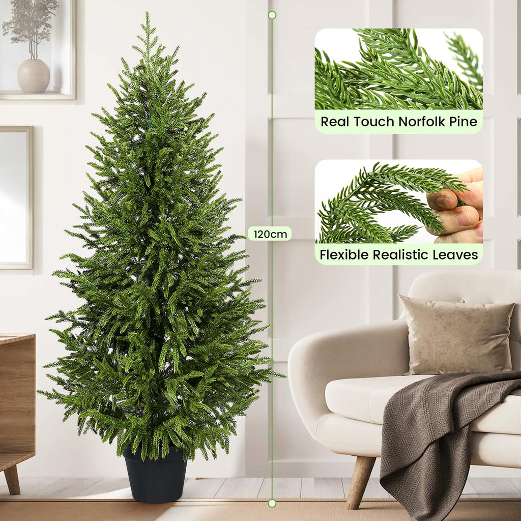 4ft 2Pack Artificial Cedar Topiary Trees 2 Pack, Real Touch Cedar Tree Potted UV Resistant Evergreen Tree for Outdoor
