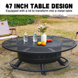 47 Inch Fire Pit with 2 Grills, Outdoor Extra Large Fire Pit for Outside