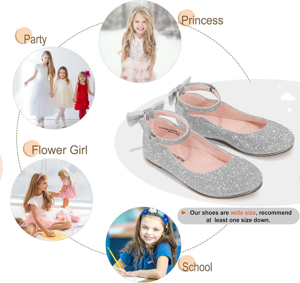 Girls Mary Jane Dress Shoes Princess Flats with Bow Wedding Party Flower Girl Back to School Shoes for Little Big Kids