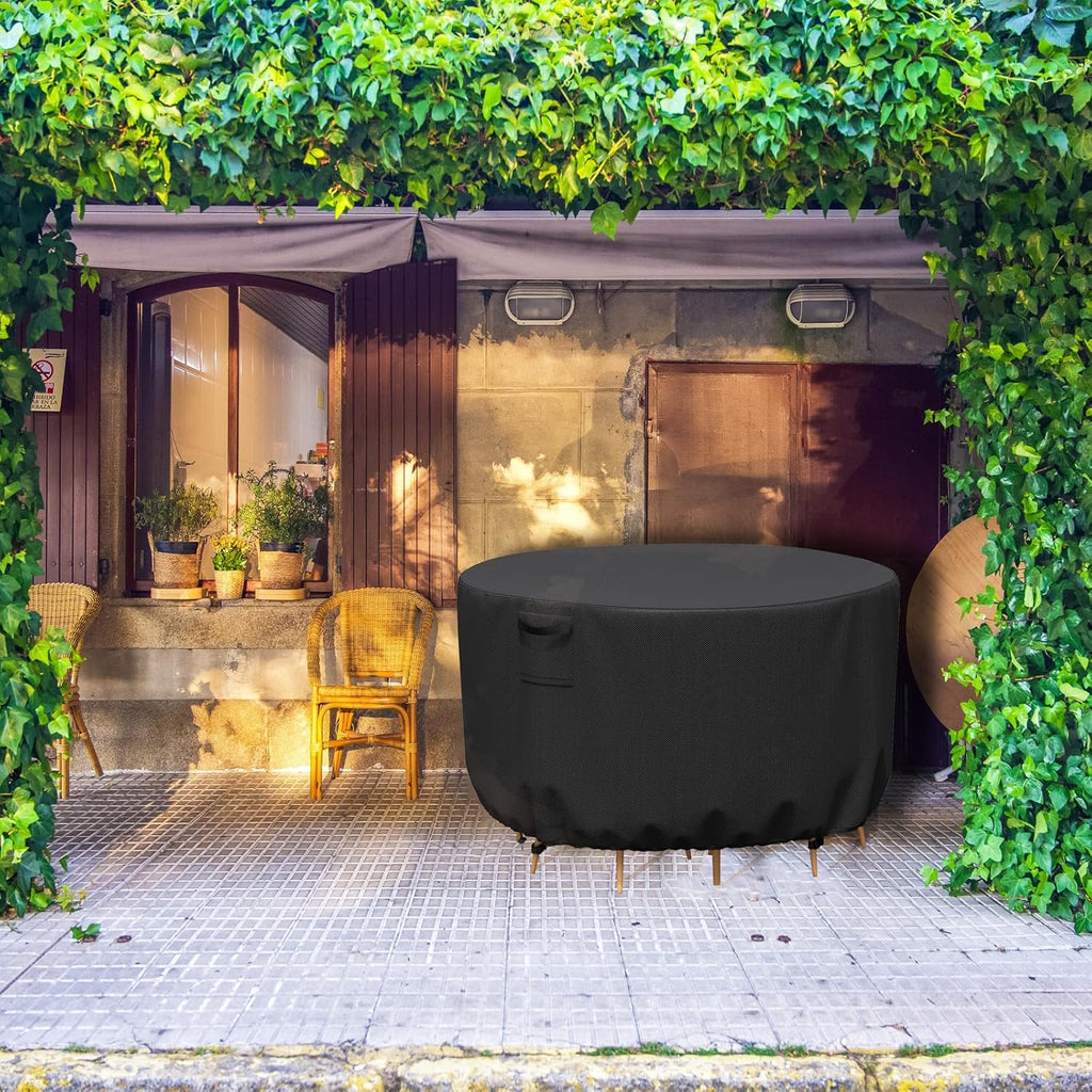 Round Patio Furniture Cover, Waterproof Outdoor Table Covers, Windproof Heavy Duty Patio Cover for Outdoor Table &
